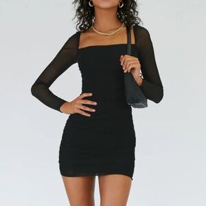 Charvi long sleeve black mesh dress